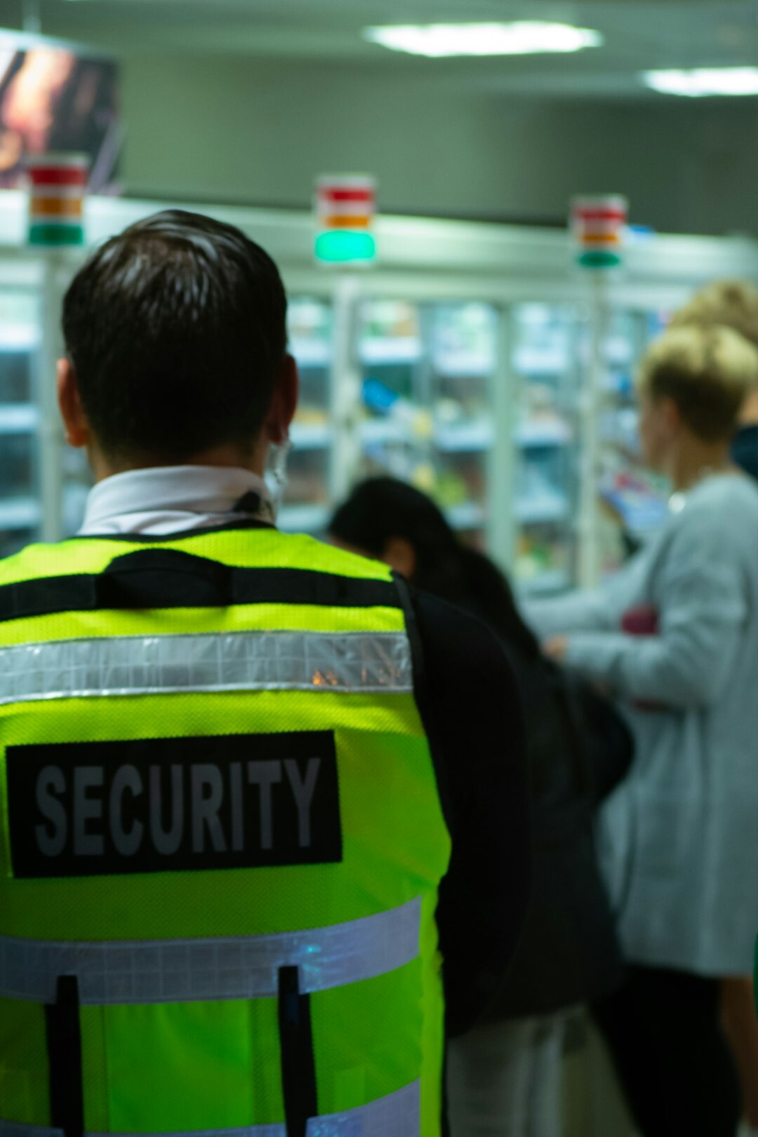 store security guard checking cameras